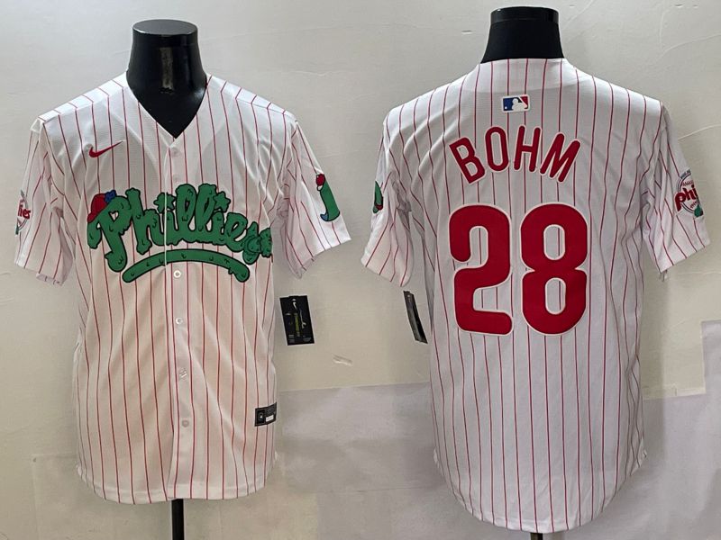 Men Philadelphia Phillies 28 Bohm White Fourth generation Joint Name Nike 2025 MLB Jersey style 11